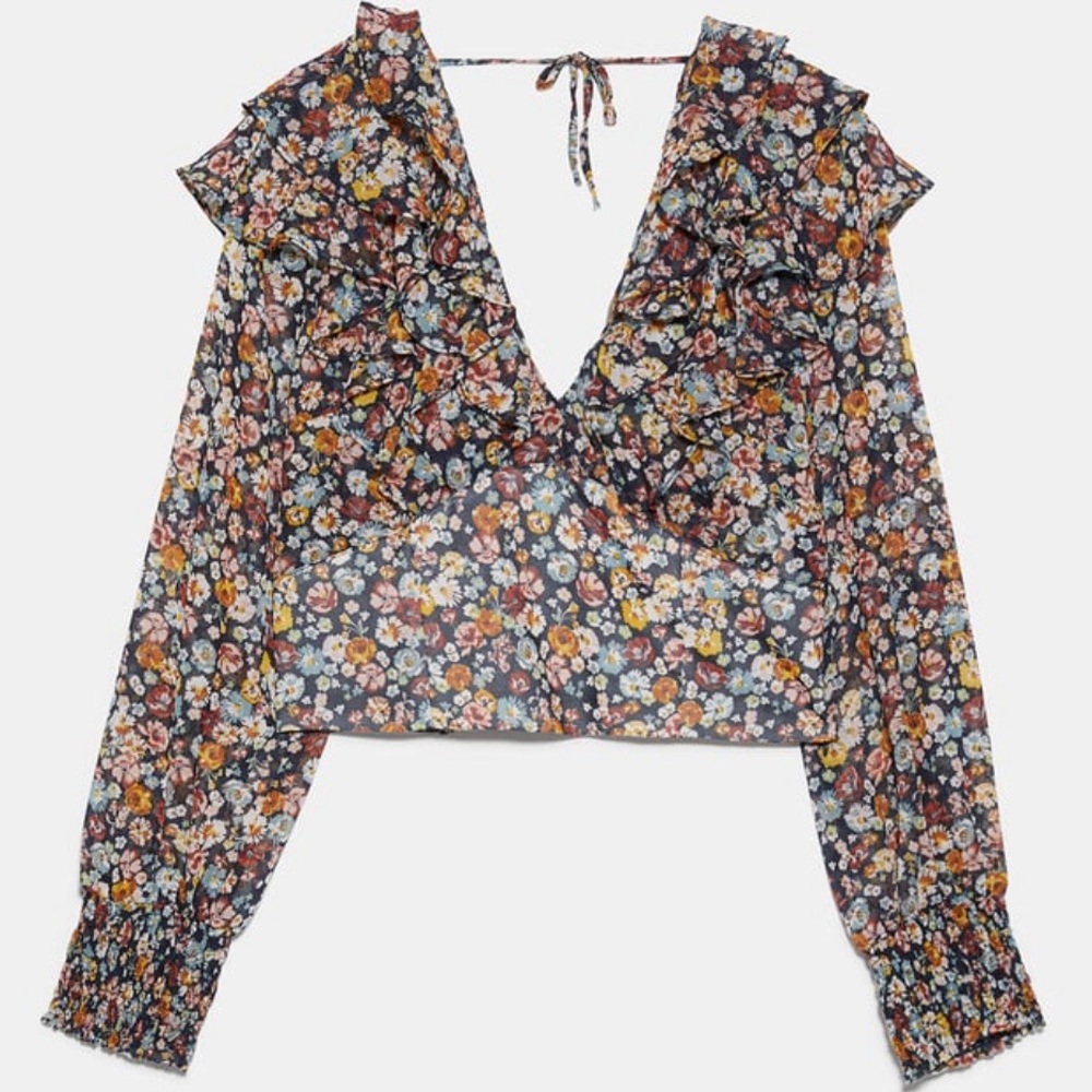 Zara Ruffled Floral Print Top